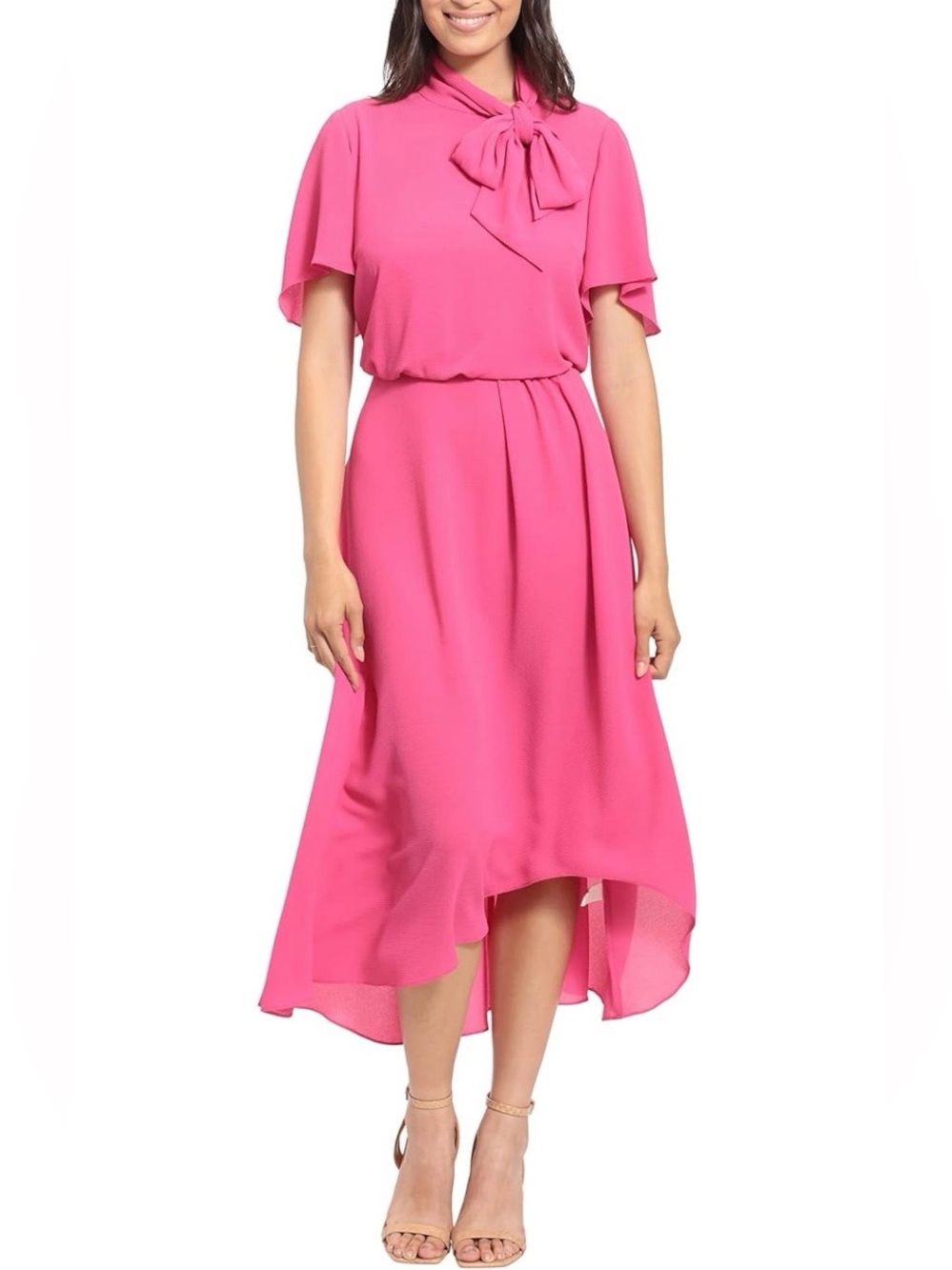 London Times Women's London Times Women's Dresses Tie Neck Flutter Sleeve Tie Ne